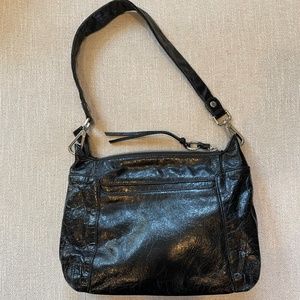 Black Hobo purse small Shiny leather/wrinkled look